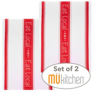 MU kitchen Towel MUkitchen 100% Cotton Jacquard Woven Dishtowel, 20 by 30-Inches, Eat Local – Set of 2