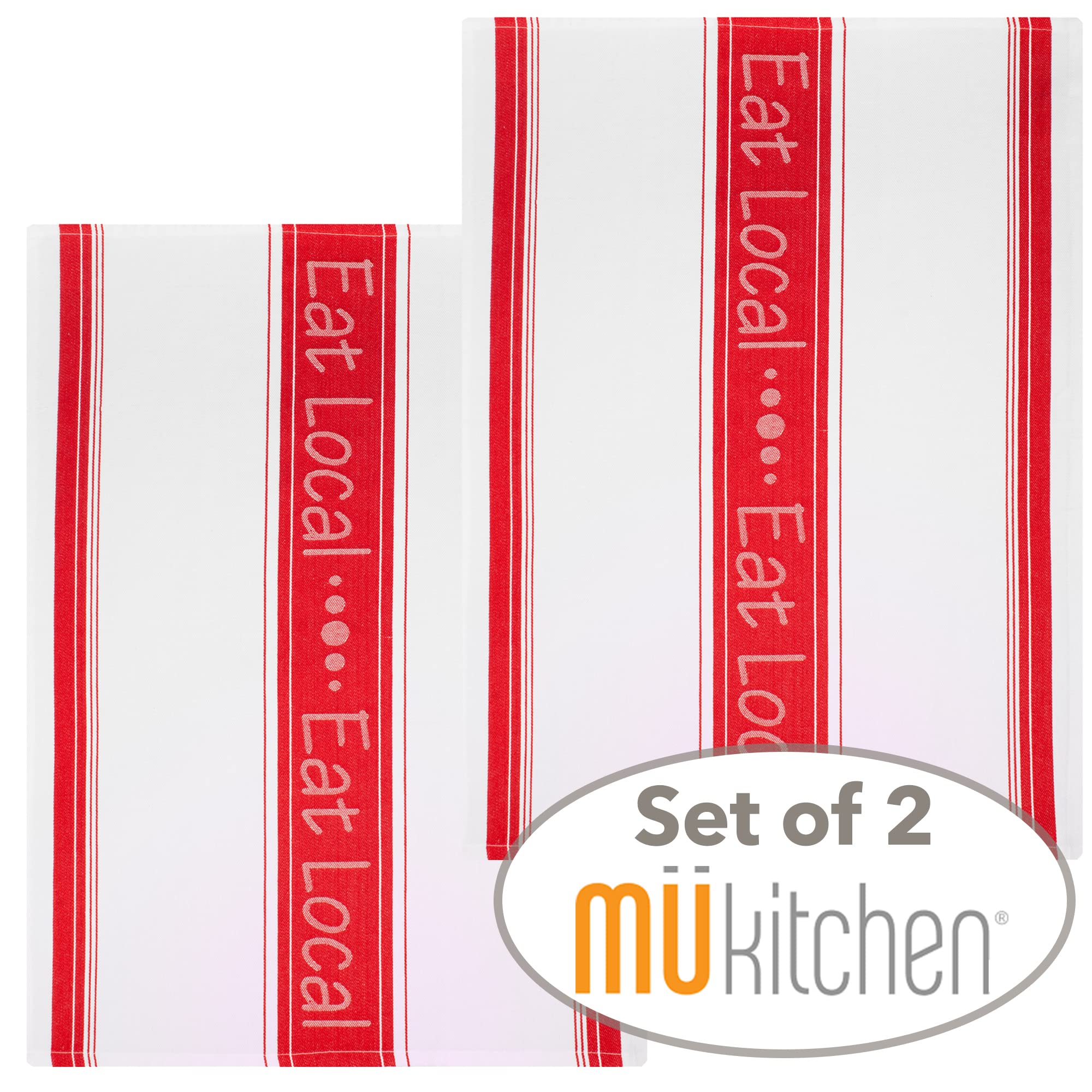 MU kitchen Towel MUkitchen 100% Cotton Jacquard Woven Dishtowel, 20 by 30-Inches, Eat Local – Set of 2