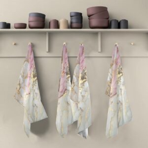 Pink Gold Marble Kitchen Dish Towels Soft Tea Towel Set of 4 Absorbent Dishcloths Hand Towels for Dish Clean Cloth 28" x 18"
