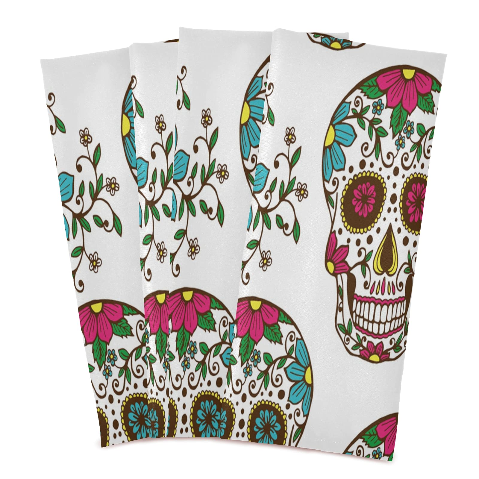 ALAZA Day of The Dead Sugar Skull Flower Halloween Kitchen Towels Dish Bar Tea Towel Dishcloths 1 Pack Super Absorbent Soft 18 x 28 inches