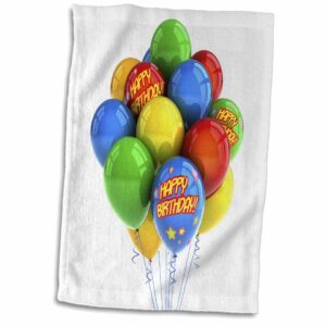 3d rose colorful party balloons happy birthday towel, 15" x 22", white