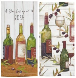 dhe tuscan themed wine bottles cotton kitchen bar towel bundle of 2 classic absorbent towels, multi colored