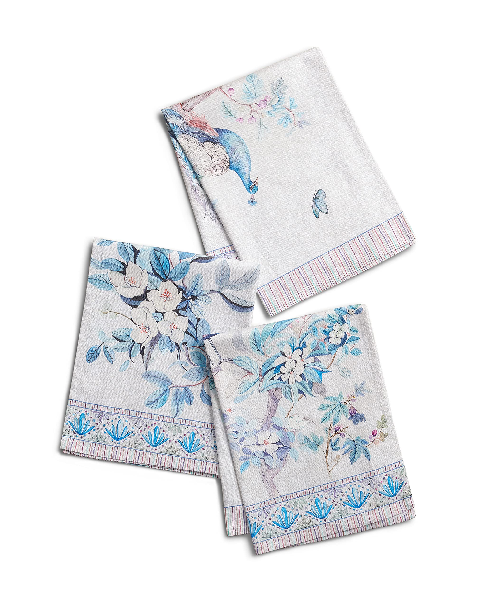 Maison d' Hermine Kitchen Towel 100% Combed Cotton Premium Set of 3 Kitchentowels Easter Tea Towels (20"x27.50") for Table Cleaning, Dining, Buffet Parties & Wedding Use - Peacock Utopia