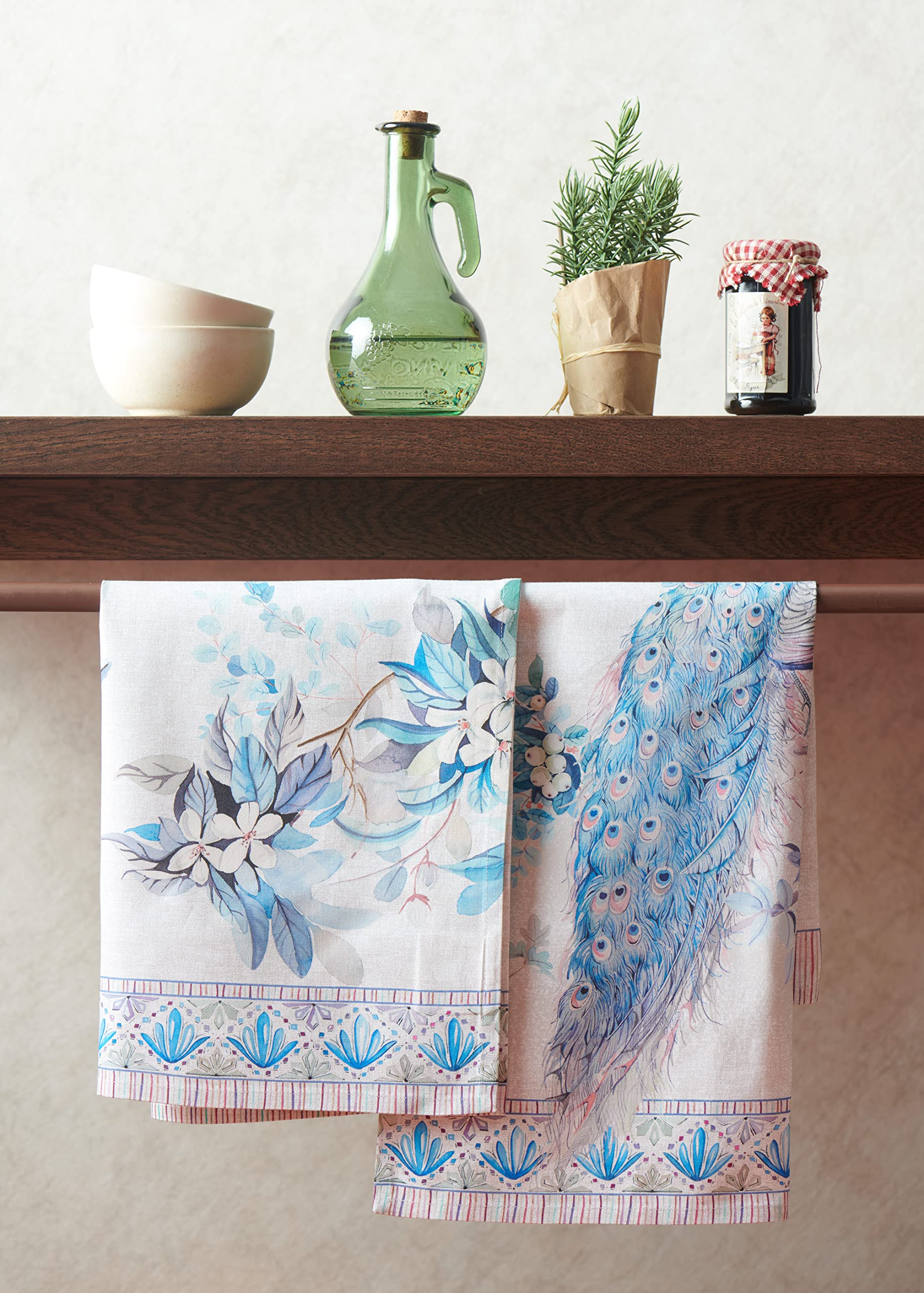 Maison d' Hermine Kitchen Towel 100% Combed Cotton Premium Set of 3 Kitchentowels Easter Tea Towels (20"x27.50") for Table Cleaning, Dining, Buffet Parties & Wedding Use - Peacock Utopia