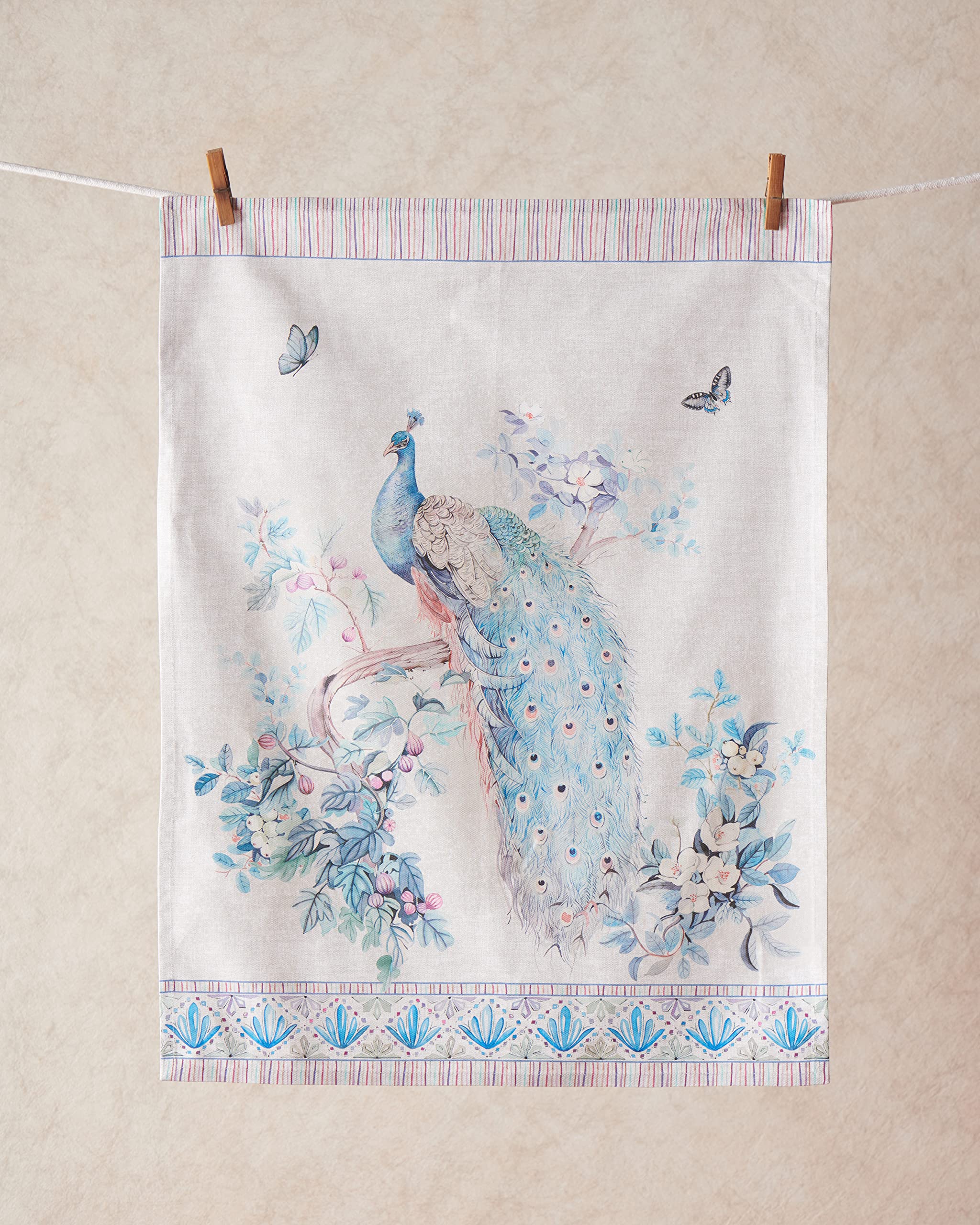 Maison d' Hermine Kitchen Towel 100% Combed Cotton Premium Set of 3 Kitchentowels Easter Tea Towels (20"x27.50") for Table Cleaning, Dining, Buffet Parties & Wedding Use - Peacock Utopia