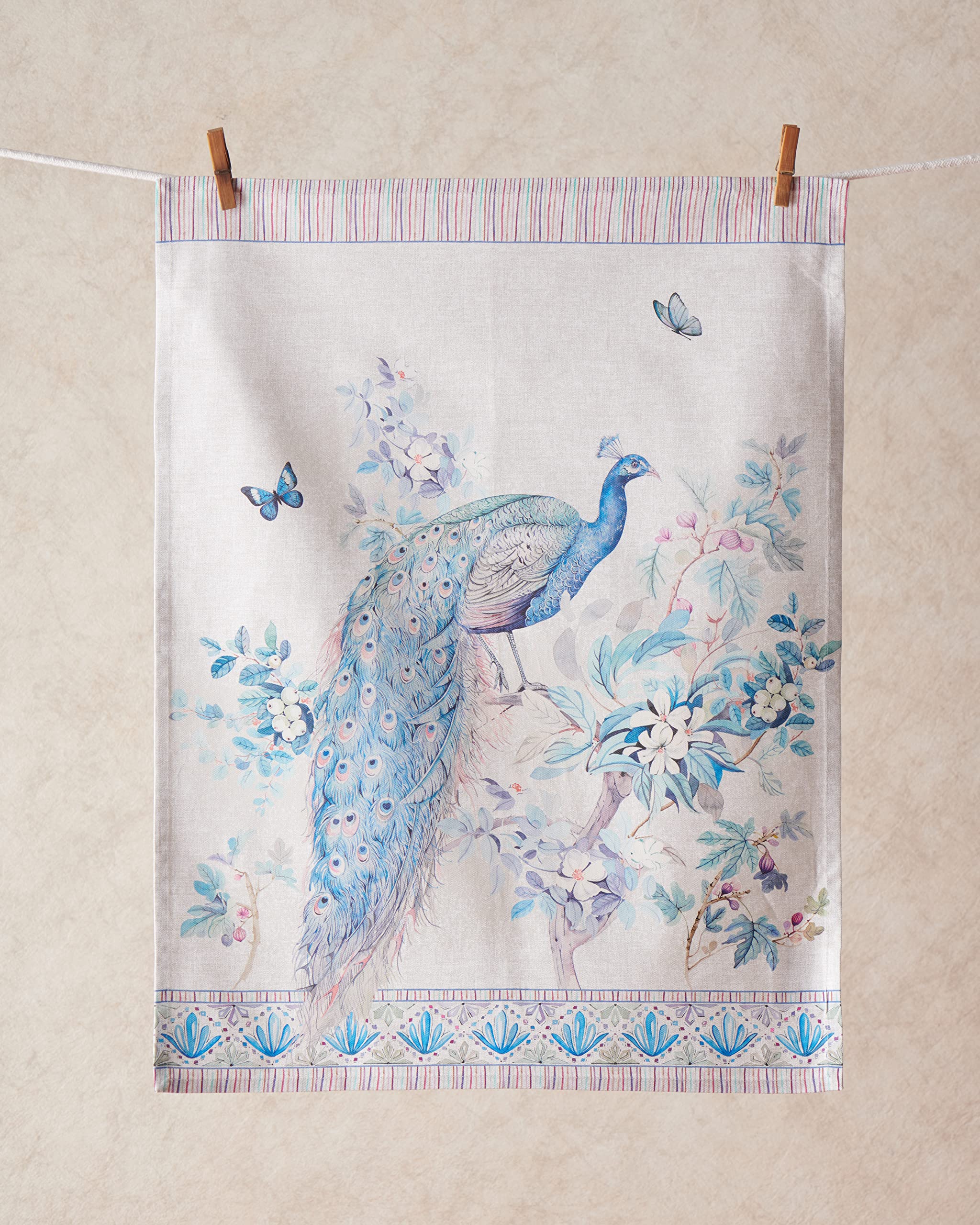 Maison d' Hermine Kitchen Towel 100% Combed Cotton Premium Set of 3 Kitchentowels Easter Tea Towels (20"x27.50") for Table Cleaning, Dining, Buffet Parties & Wedding Use - Peacock Utopia