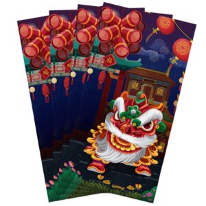 hokiten kitchen towel set, lion dance fast drying microfiber kitchen towels dish cloths, tea towels/bar towels/hand towels chinese new year picture tradition art (set of 4, 18x28 inch)