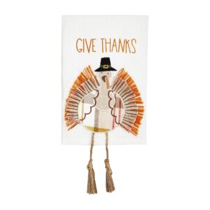 mud pie thanksgiving turkey dangle leg towel, give thanks, 21" x 14"