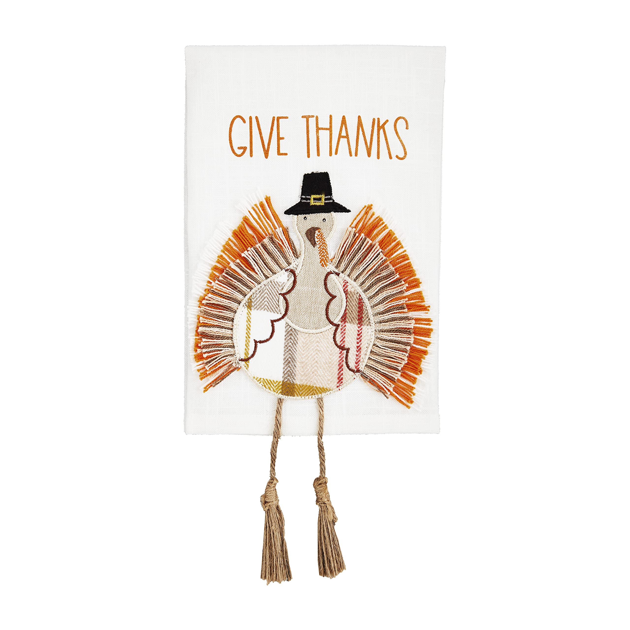 Mud Pie Thanksgiving Turkey Dangle Leg Towel, Give Thanks, 21" x 14"