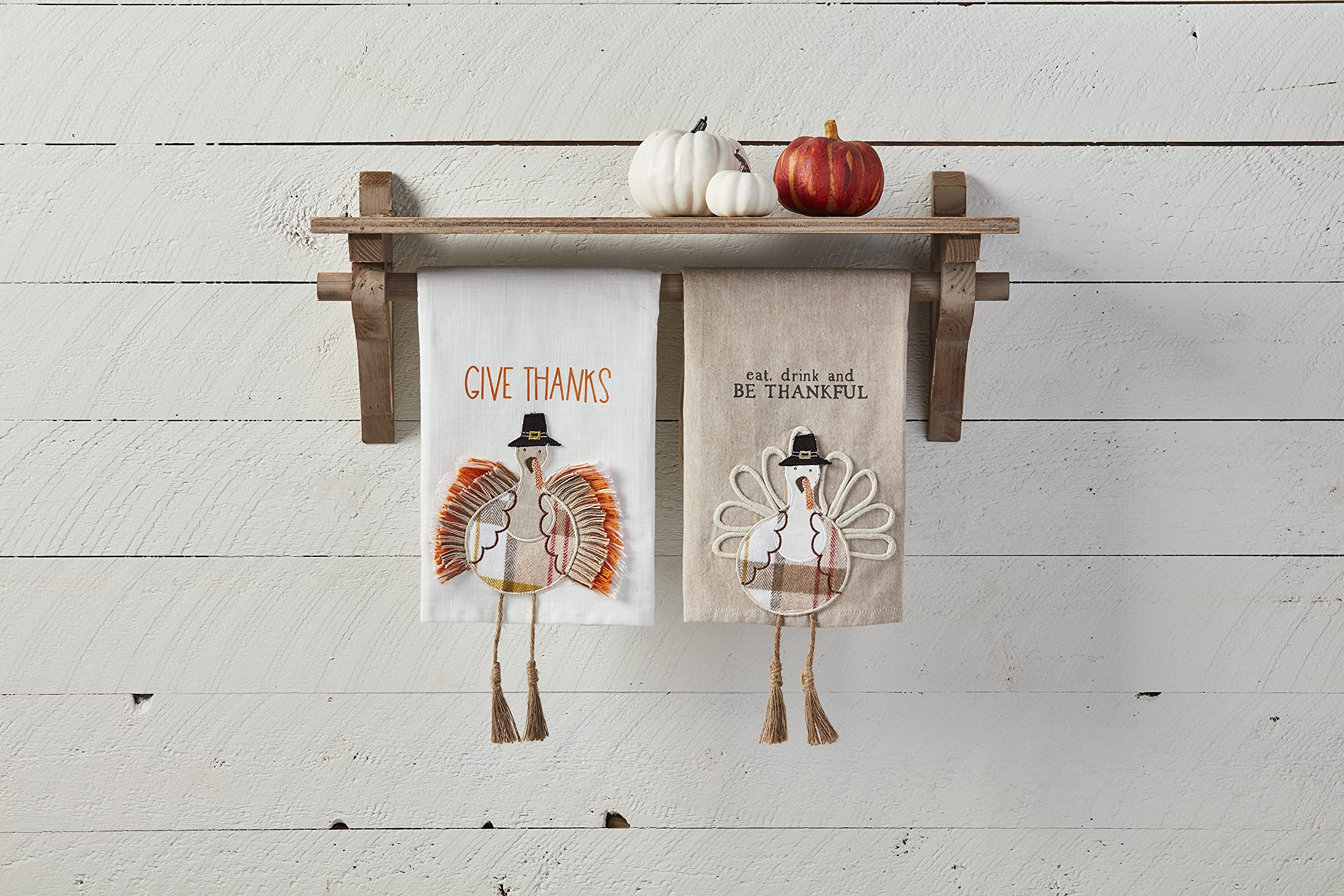 Mud Pie Thanksgiving Turkey Dangle Leg Towel, Give Thanks, 21" x 14"