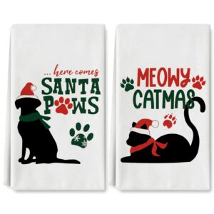 anydesign christmas kitchen dish towel dog cat pet lover owner gifts funny cute xmas hand drying tea towels ultra absorbent holiday cloth towel for cooking baking, 18 x 28 inch, 2 pack