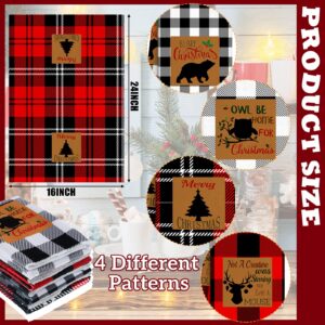 Frienda 4 Pack Christmas Kitchen Towels Buffalo Plaid Red and Black Christmas Dish Towel Winter Xmas Tea Towel Farmhouse Merry Christmas Kitchen Decor for Holiday Cooking Baking, 16 x 24 Inch