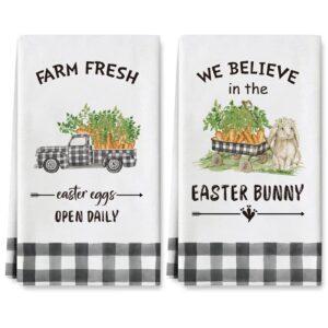 anydesign easter kitchen towel 18 x 28 inch seasonal dishcloth easter bunny carrot truck cloth tea towel farm fresh decorative hand towel for bathroom kitchen home farmhouse cooking, 2pcs
