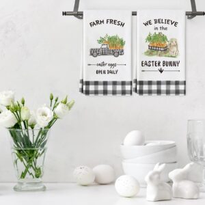 AnyDesign Easter Kitchen Towel 18 x 28 Inch Seasonal Dishcloth Easter Bunny Carrot Truck Cloth Tea Towel Farm Fresh Decorative Hand Towel for Bathroom Kitchen Home Farmhouse Cooking, 2Pcs