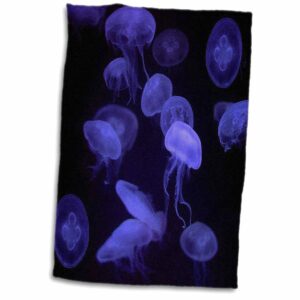 3d rose deep violet jellyfish in dark ocean hand/sports towel, 15 x 22