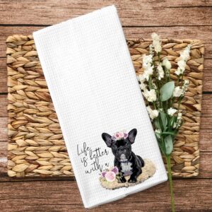 Life is Better with a Frenchie French Bulldog Waffle Microfiber Kitchen Tea Bar Towel Gift for Animal Dog Lover