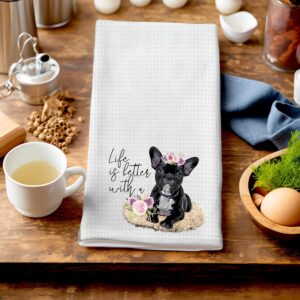 Life is Better with a Frenchie French Bulldog Waffle Microfiber Kitchen Tea Bar Towel Gift for Animal Dog Lover