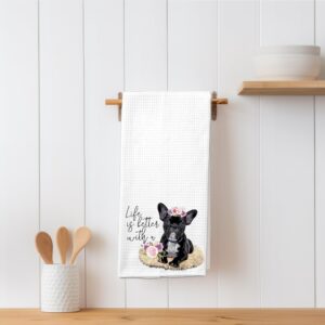 Life is Better with a Frenchie French Bulldog Waffle Microfiber Kitchen Tea Bar Towel Gift for Animal Dog Lover