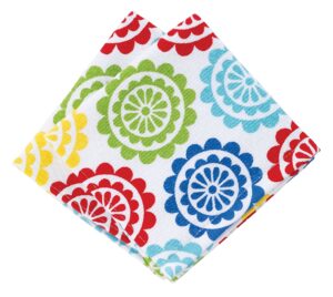 t-fal textiles highly absorbent 100% cotton double sided printed dish cloths, 12" x 12", set of 2, medallion red/multi