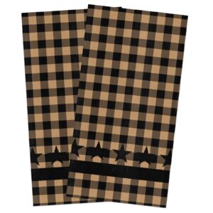 pieple retro country star kitchen towels - 2 pack microfiber absorbent dish towels for kitchen, brown black buffalo plaid farmhouse kitchen hand towels/tea towels/bar towels 18"x28"