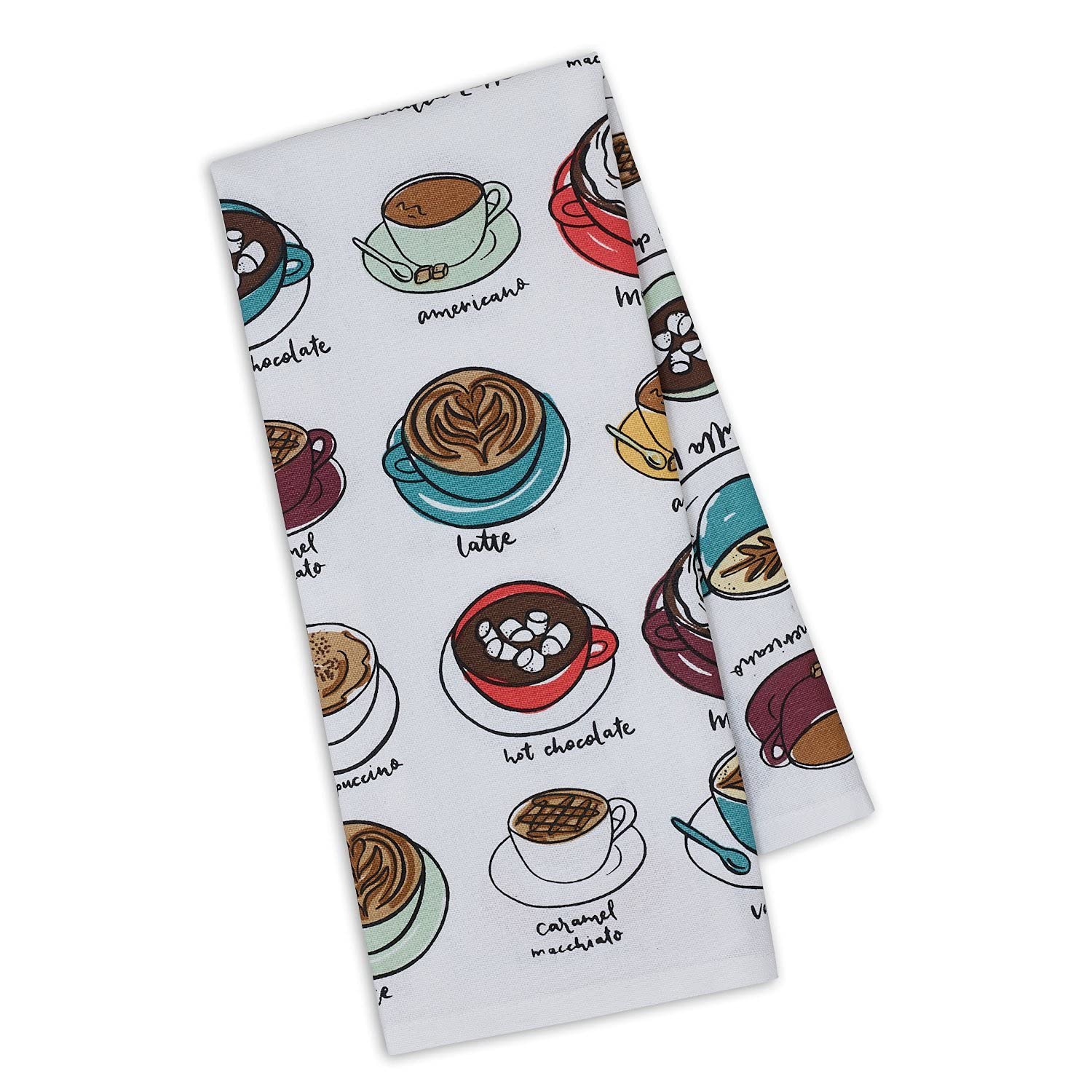 Design Imports DII Coffee Drink Types Kitchen and Bar Dish Towel, 18 Inch x 28 Inch