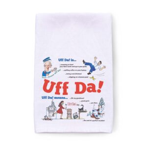 scandinaviangiftoutlet | norwegian “uff da” 24x24" decorative print, flour sack dish towels, 100% cotton flour sack kitchen towels | unique gift with loop for easy hanging.