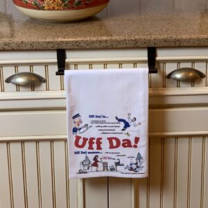 ScandinavianGiftOutlet | Norwegian “Uff Da” 24x24" Decorative Print, Flour Sack Dish Towels, 100% Cotton Flour Sack Kitchen Towels | Unique Gift with Loop for Easy Hanging.