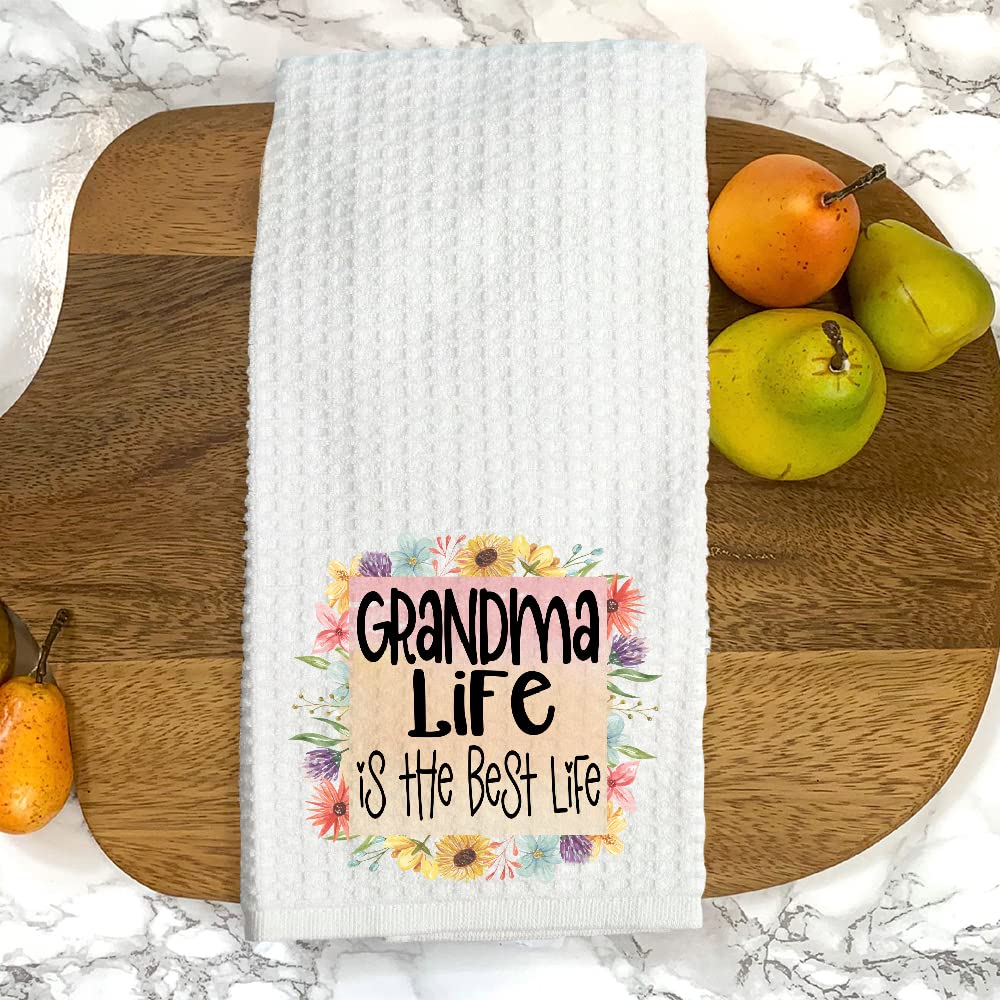 Savvy Sisters Gifts Grandma Life Dish Towel Mother's Day Grandparent's Day Special Grandma Waffle Weave Kitchen Dish Towel 16''x24''