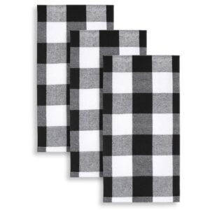 Cackleberry Home Black and White Buffalo Check Woven Fabric Kitchen Towels 18 x 28 Inches, Set of 3