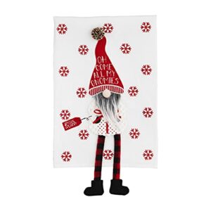 mud pie christmas dangle gnome tea towel, gnomies, 21" x 14"