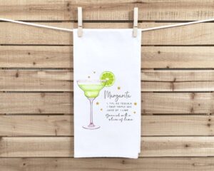 margarita recipe kitchen towel with hanging loop - 100% cotton flour sack hand towels - cocktail bar decor - housewarming hostess birthday christmas thanksgiving mother's day gift