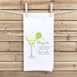 Margarita Recipe Kitchen Towel with Hanging Loop - 100% Cotton Flour Sack Hand Towels - Cocktail Bar Decor - Housewarming Hostess Birthday Christmas Thanksgiving Mother's Day Gift