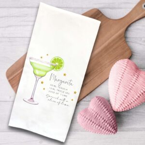 Margarita Recipe Kitchen Towel with Hanging Loop - 100% Cotton Flour Sack Hand Towels - Cocktail Bar Decor - Housewarming Hostess Birthday Christmas Thanksgiving Mother's Day Gift