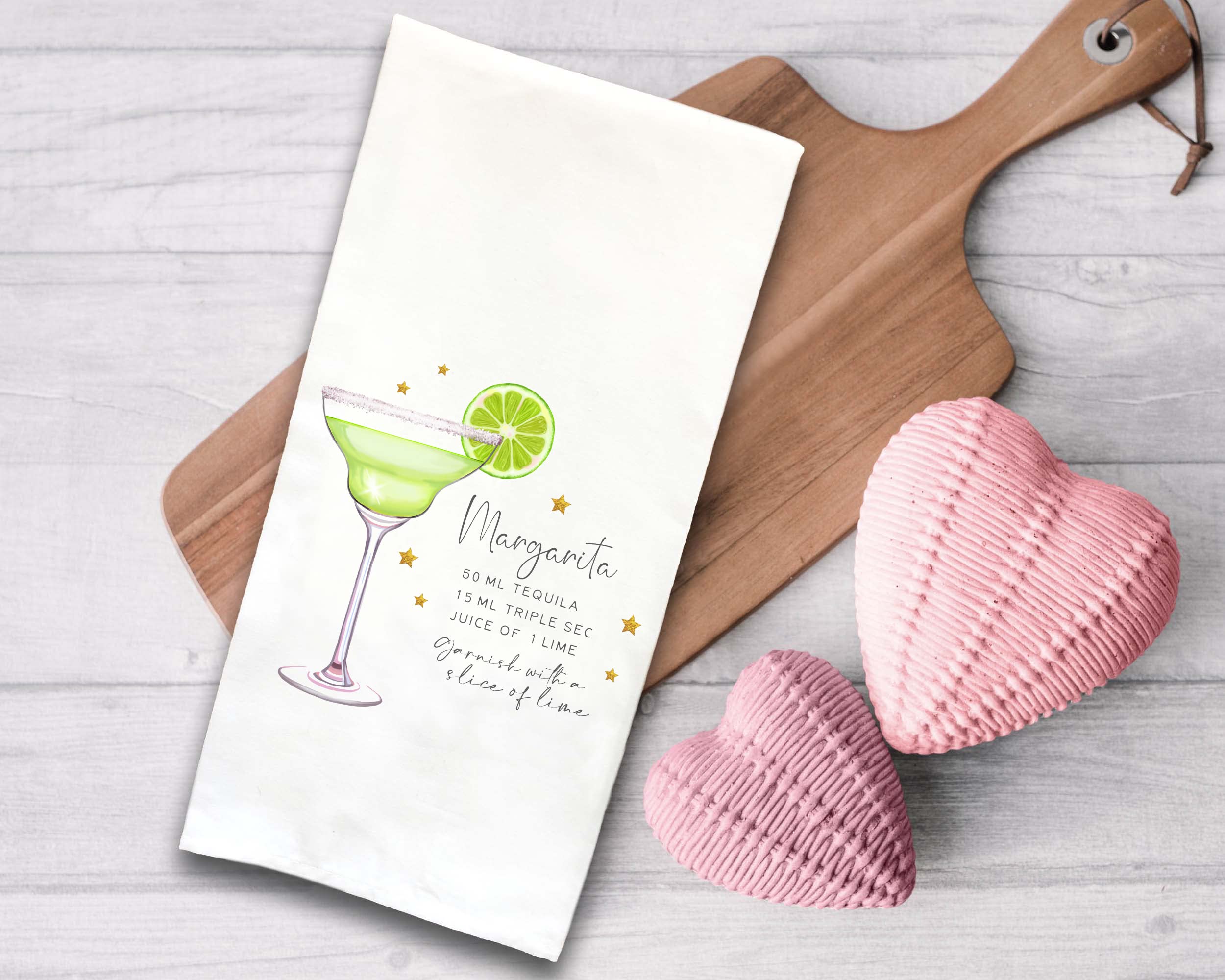 Margarita Recipe Kitchen Towel with Hanging Loop - 100% Cotton Flour Sack Hand Towels - Cocktail Bar Decor - Housewarming Hostess Birthday Christmas Thanksgiving Mother's Day Gift