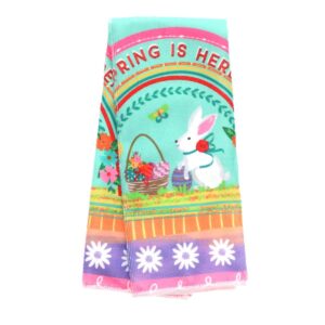 IM Customization Easter Themed Kitchen Dish Towels - Set of 2 - Easter Bunny with Basket | Festive Easter Eggs