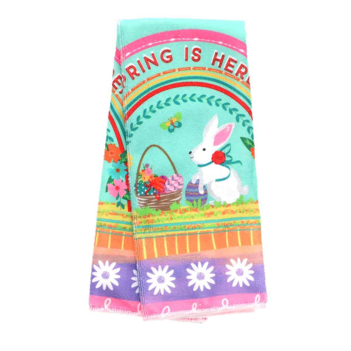 IM Customization Easter Themed Kitchen Dish Towels - Set of 2 - Easter Bunny with Basket | Festive Easter Eggs