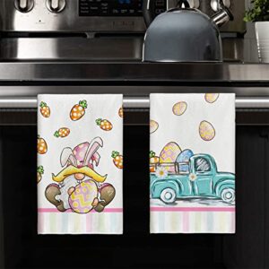 Artoid Mode Stripes Gnome Truck Egg Happy Easter Kitchen Towels Dish Towels, 18x26 Inch Seasonal Decoration Hand Towels Set of 2