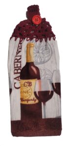 handcrafted burgundy crochet topped cabernet wine kitchen towel