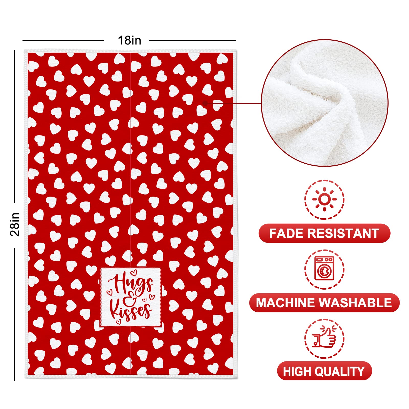 Whaline Valentine's Day Kitchen Towel Red White Dish Towel Heart Love Plaid Dishcloth Large Tea Towel Decorative Holiday Cloth Towel for Valentine's Day Home Kitchen Coking Baking, 4 Designs, 28 x 18