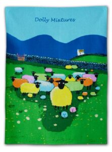 thomas joseph tea towel, dolly mixtures sheep design