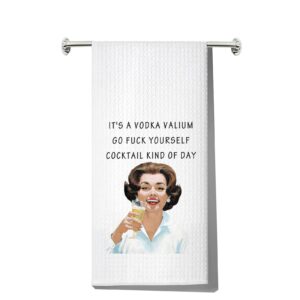 levlo funny retro sassy kitchen towel retro housewife gift it's a vodka valium go f*ck yourself cocktail kind of day tea towels waffle weave kitchen decor dish towels (it's a vodka)