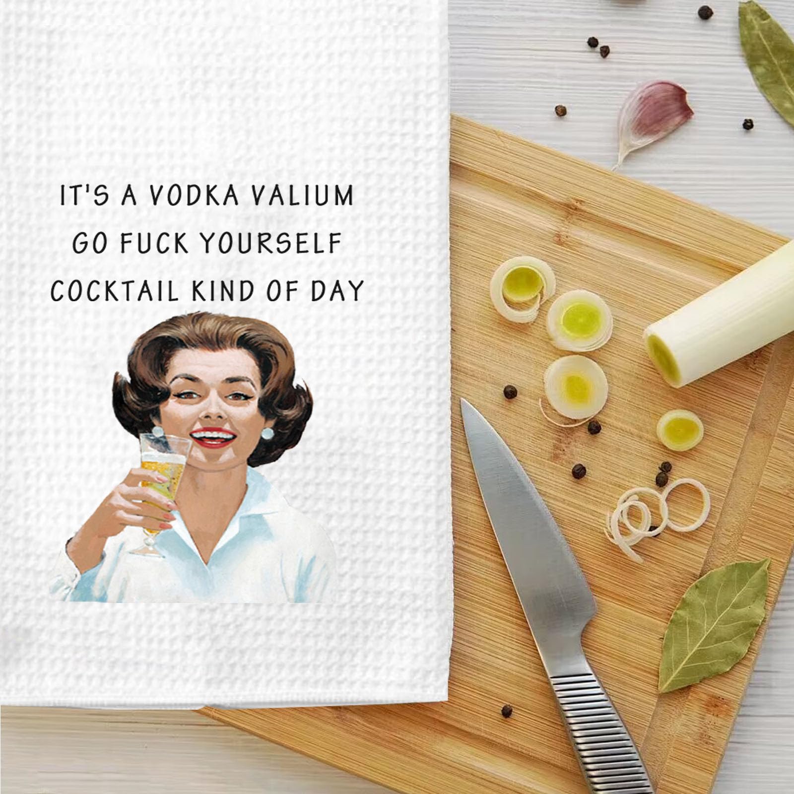 LEVLO Funny Retro Sassy Kitchen Towel Retro Housewife Gift It's a Vodka Valium Go F*ck Yourself Cocktail Kind of Day Tea Towels Waffle Weave Kitchen Decor Dish Towels (It's a Vodka)