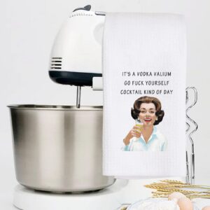 LEVLO Funny Retro Sassy Kitchen Towel Retro Housewife Gift It's a Vodka Valium Go F*ck Yourself Cocktail Kind of Day Tea Towels Waffle Weave Kitchen Decor Dish Towels (It's a Vodka)