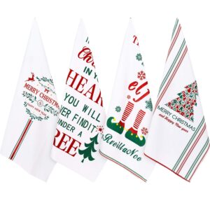 whaline christmas dish towel set, white winter holiday kitchen dishtowels 18" x 28" oversized tea dish towels for holiday, home decor, gift-christmas, 4 pack
