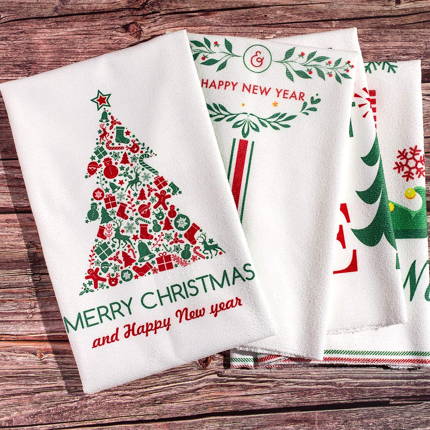 Whaline Christmas Dish Towel Set, White Winter Holiday Kitchen Dishtowels 18" x 28" Oversized Tea Dish Towels for Holiday, Home Decor, Gift-Christmas, 4 Pack