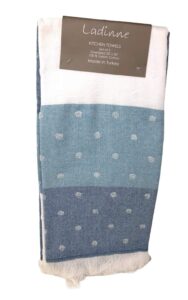 ladinne kitchen towels set of 3 oversized 20 x 30in 100% turkish cotton, terrycloth, tri-tone oceanic colors with pop up dots | made in turkey