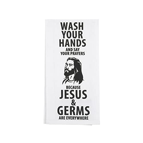 Enesco Our Name is Mud Wash Your Hands Jesus and Germs Tea Towel Dish Cloth, 26.5 Inch, White