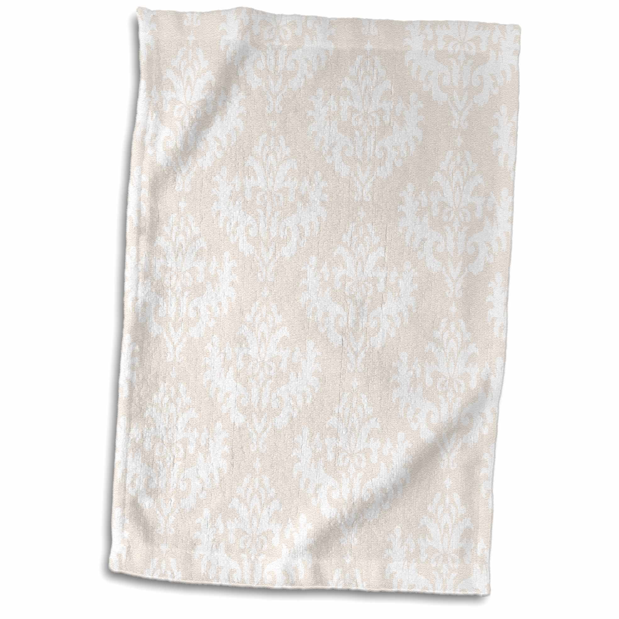 3D Rose Cream Beige and White Damask Pattern-Classic Classy Elegant and Stylish TWL_57504_1 Towel, 15" x 22"