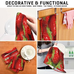 senya Kitchen Towels 4 Pack Kitchen Dish Towels Reusable Cleaning Cloths Strawberry Absorbent Tea Towels Machine Washable Hand Towels