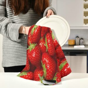 senya Kitchen Towels 4 Pack Kitchen Dish Towels Reusable Cleaning Cloths Strawberry Absorbent Tea Towels Machine Washable Hand Towels